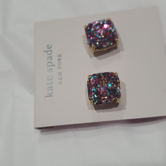 Kate Spade multicolored glitter confetti filled‎ cubic boxed stud earrings new - Picture 4 of 9